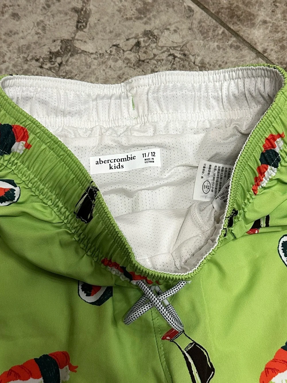 Abercrombie Kids Swim Trunks Size 11/12 Sushi Lover Boxer Briefs Lined 6”
